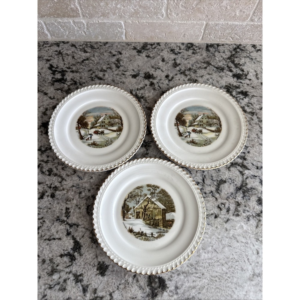 Collectible Currier and ives Harkerware Plates set of three READ